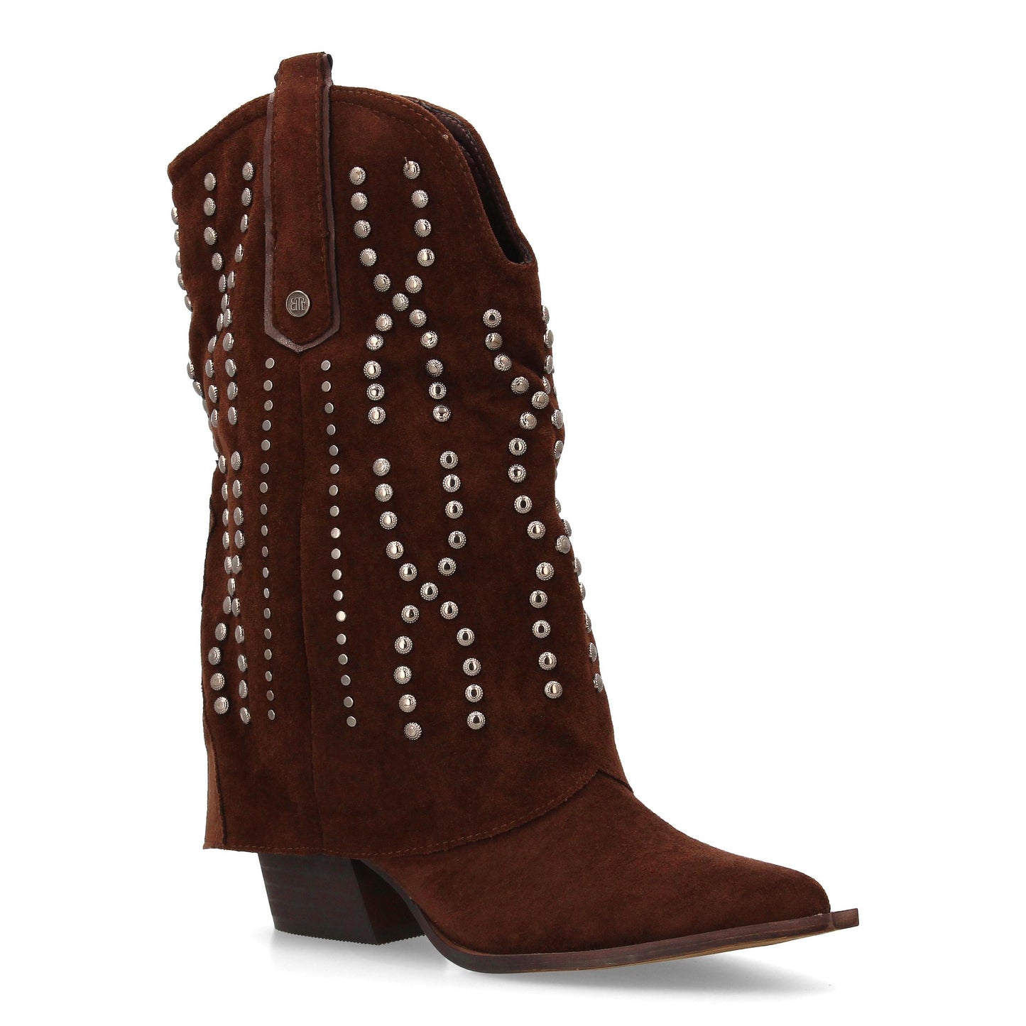 Botín cowboy para mujer con caña media y diseño campero. Decorado con tachu