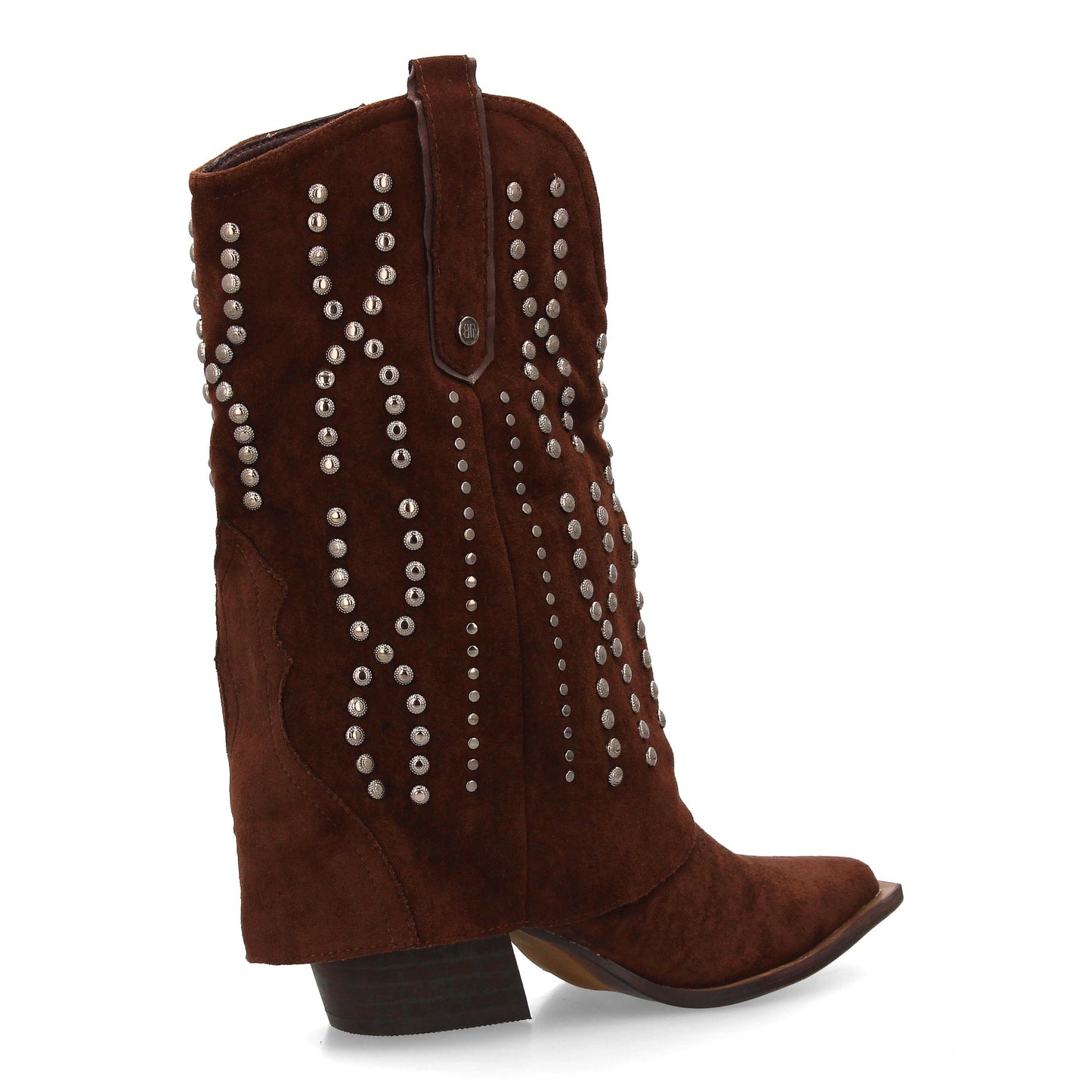 Botín cowboy para mujer con caña media y diseño campero. Decorado con tachu