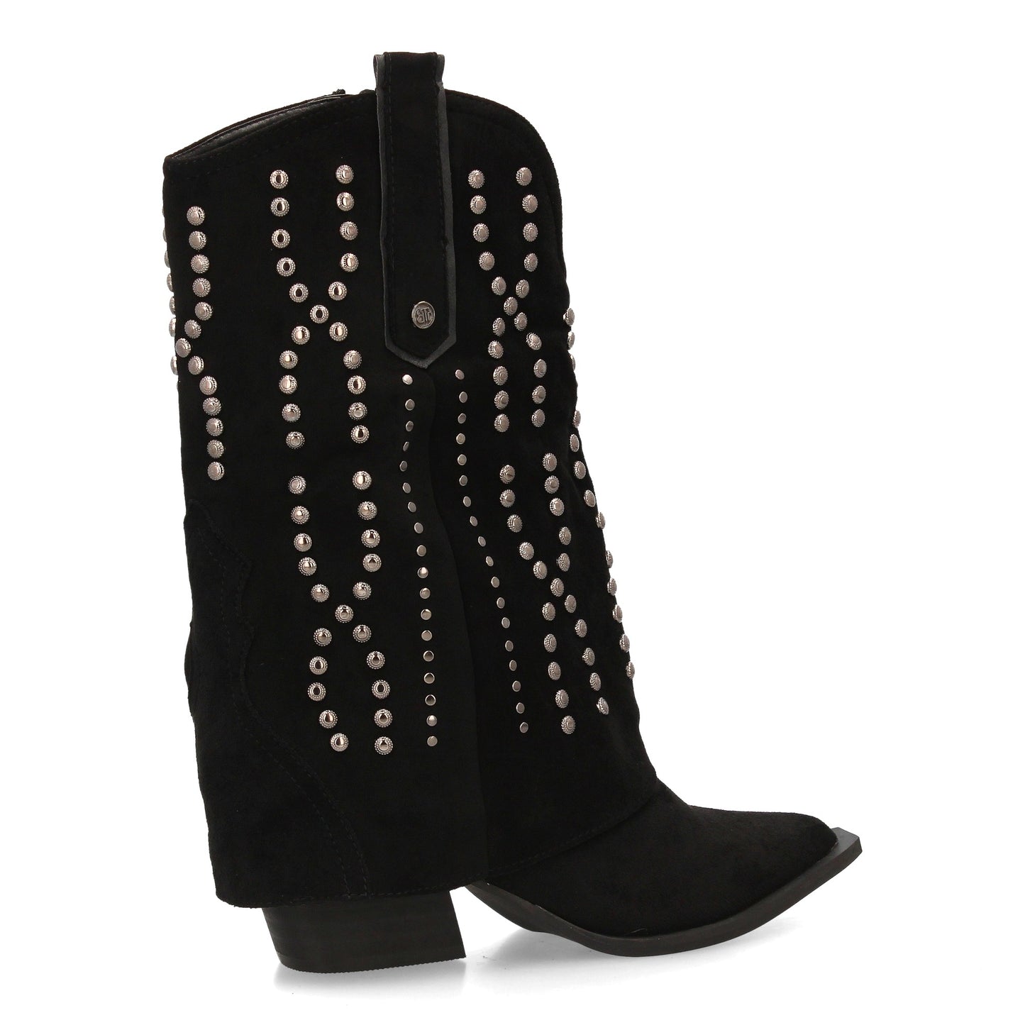 Botín cowboy para mujer con caña media y diseño campero. Decorado con tachu