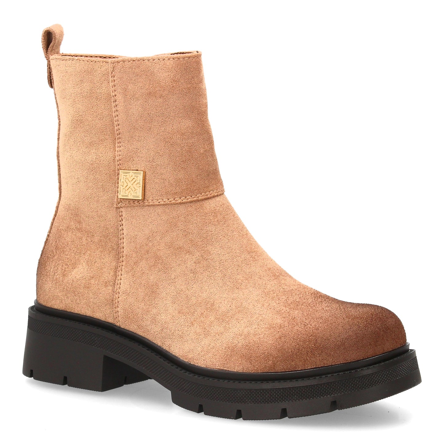 Botín moderno con estampado liso.Incorpora un adorno metálico lateral. Suel