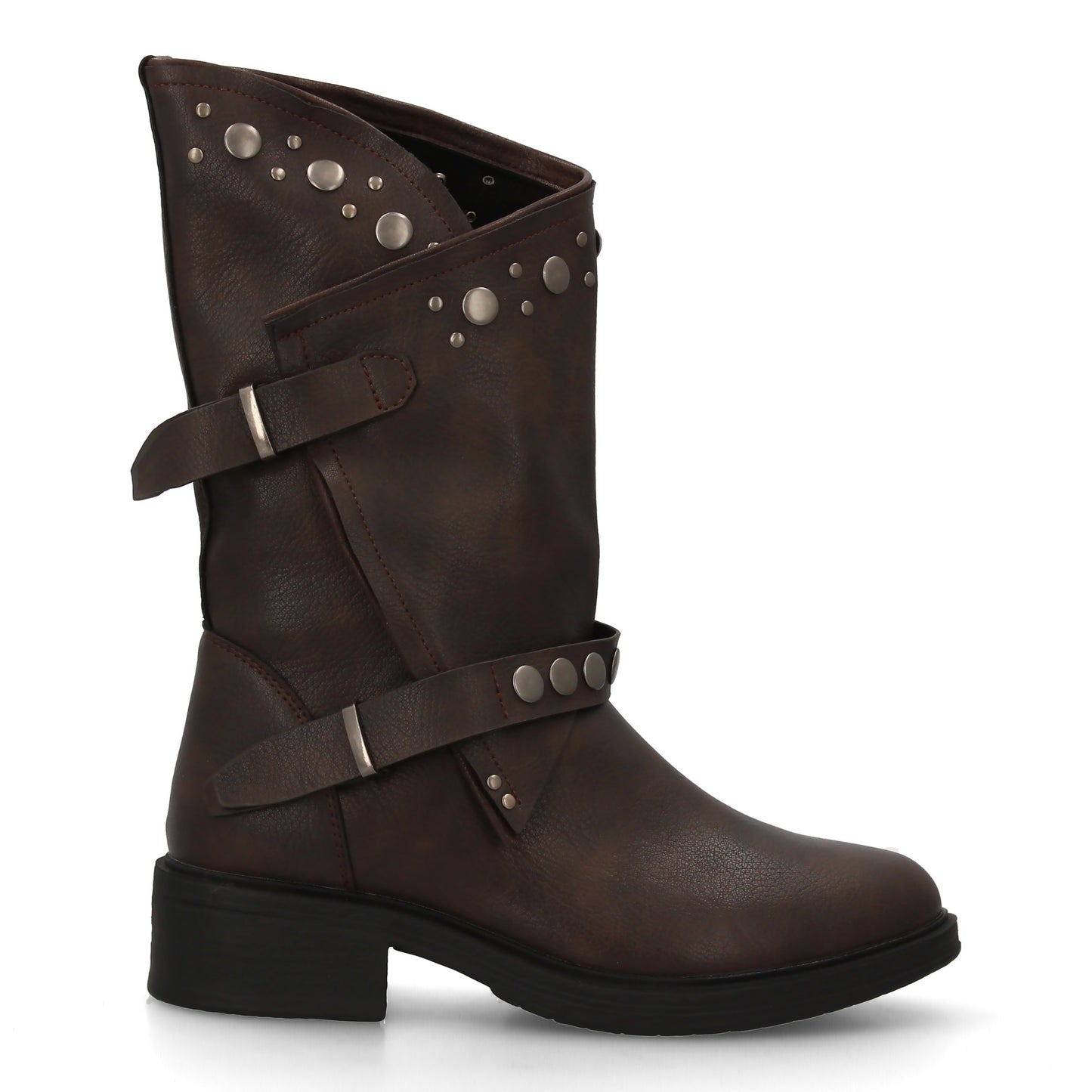 Botas de Mujer Estilo Urbano con Detalles metalicos y tachuelas. Estampado liso.