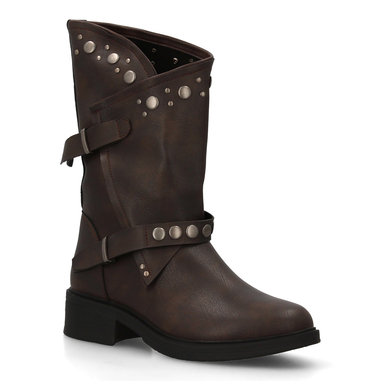 Botas de Mujer Estilo Urbano con Detalles metalicos y tachuelas. Estampado liso.