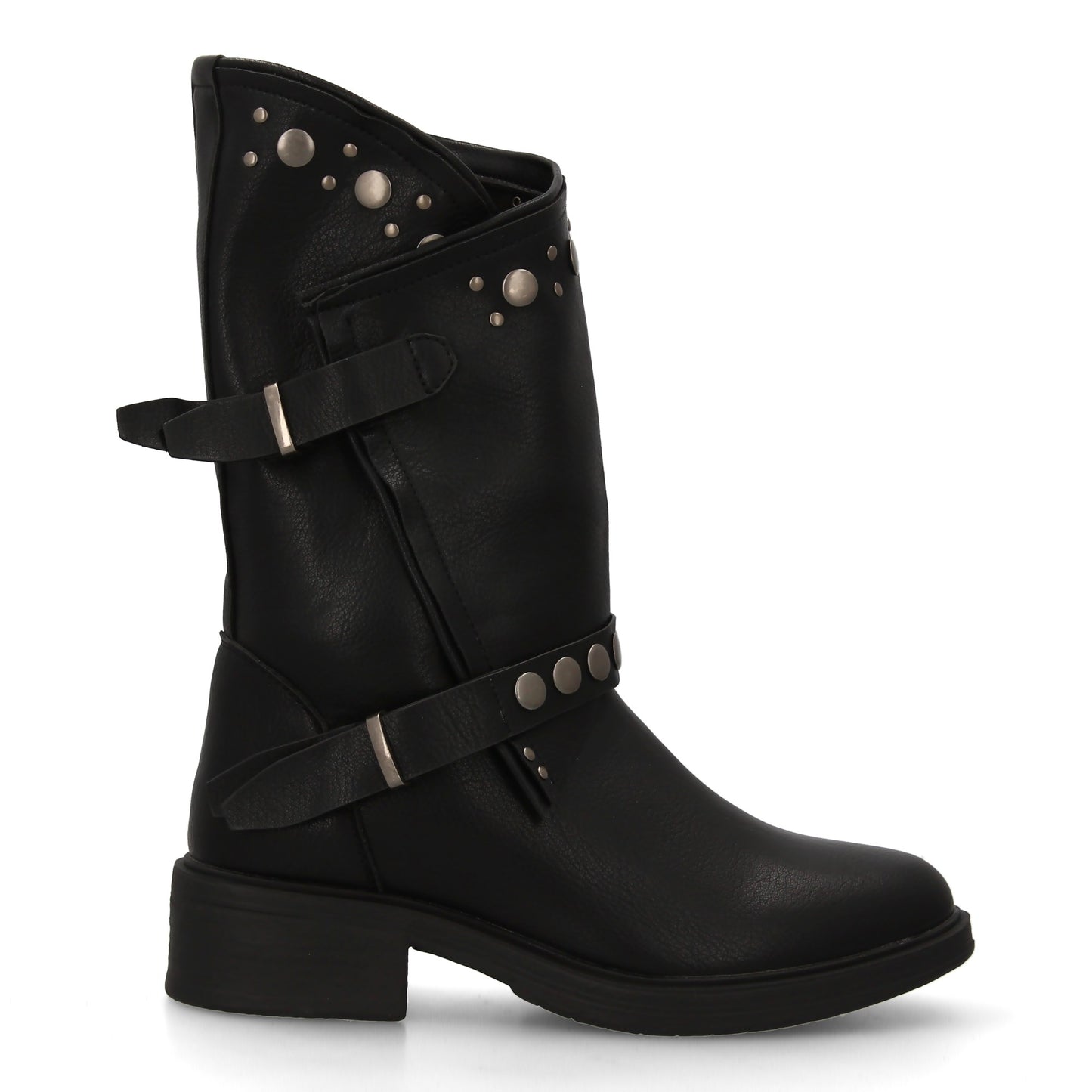 Botas de Mujer Estilo Urbano con Detalles metalicos y tachuelas. Estampado liso.