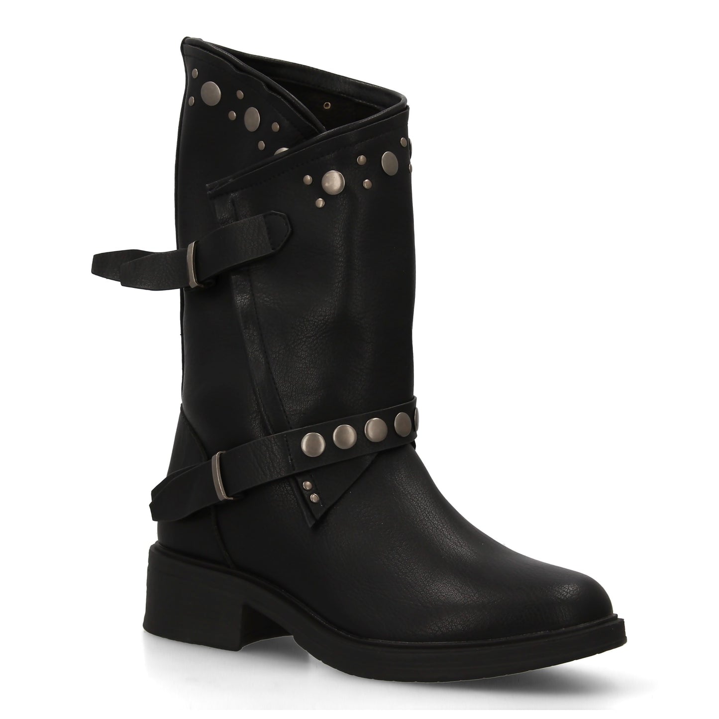 Botas de Mujer Estilo Urbano con Detalles metalicos y tachuelas. Estampado liso.