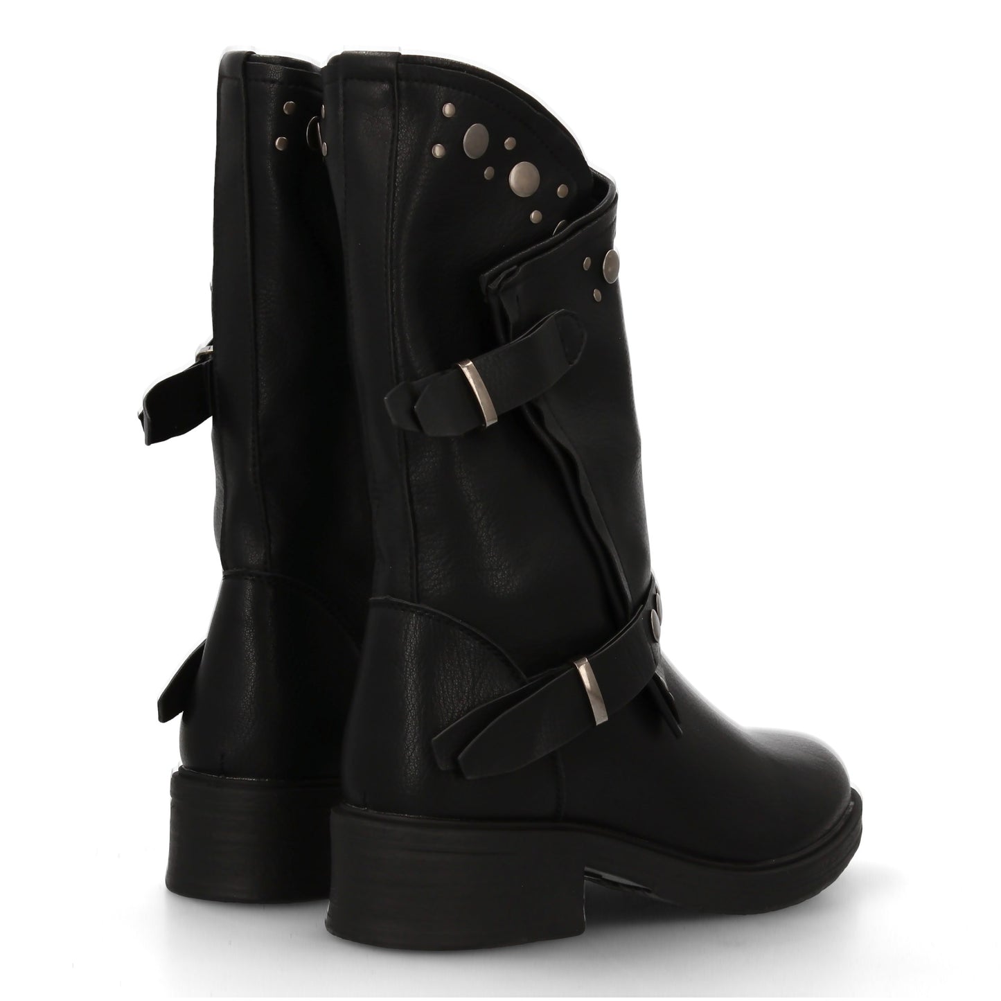 Botas de Mujer Estilo Urbano con Detalles metalicos y tachuelas. Estampado liso.