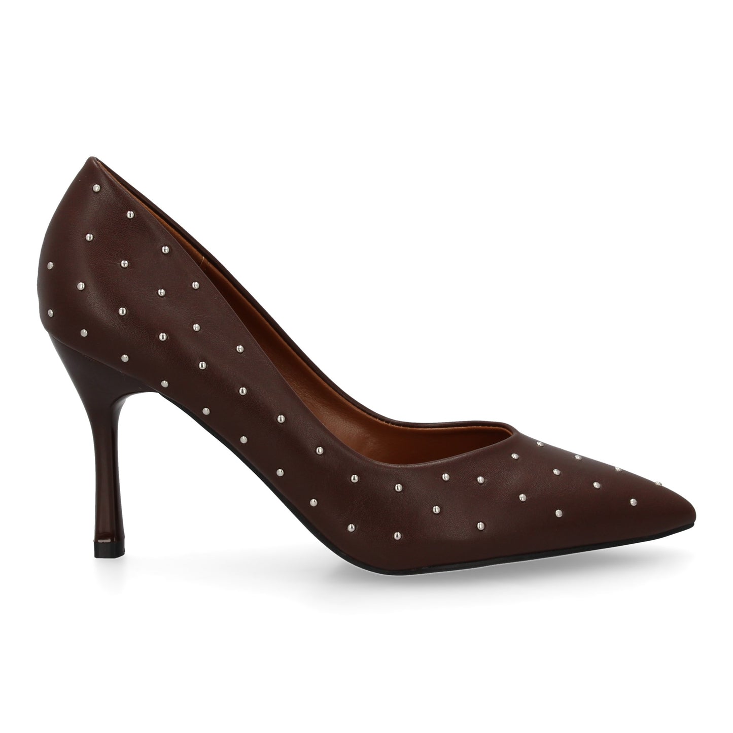 Zapato de salón para mujer con tacón fino y alto. Estampado liso sin cierre. Con