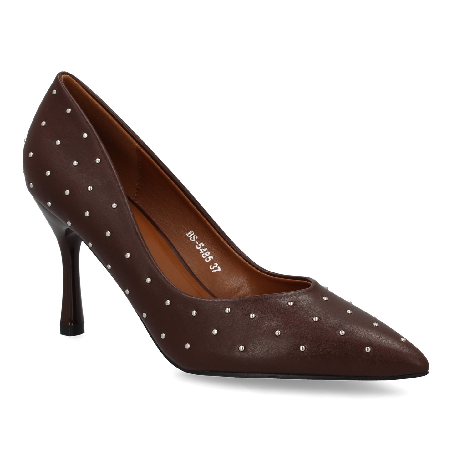 Zapato de salón para mujer con tacón fino y alto. Estampado liso sin cierre. Con