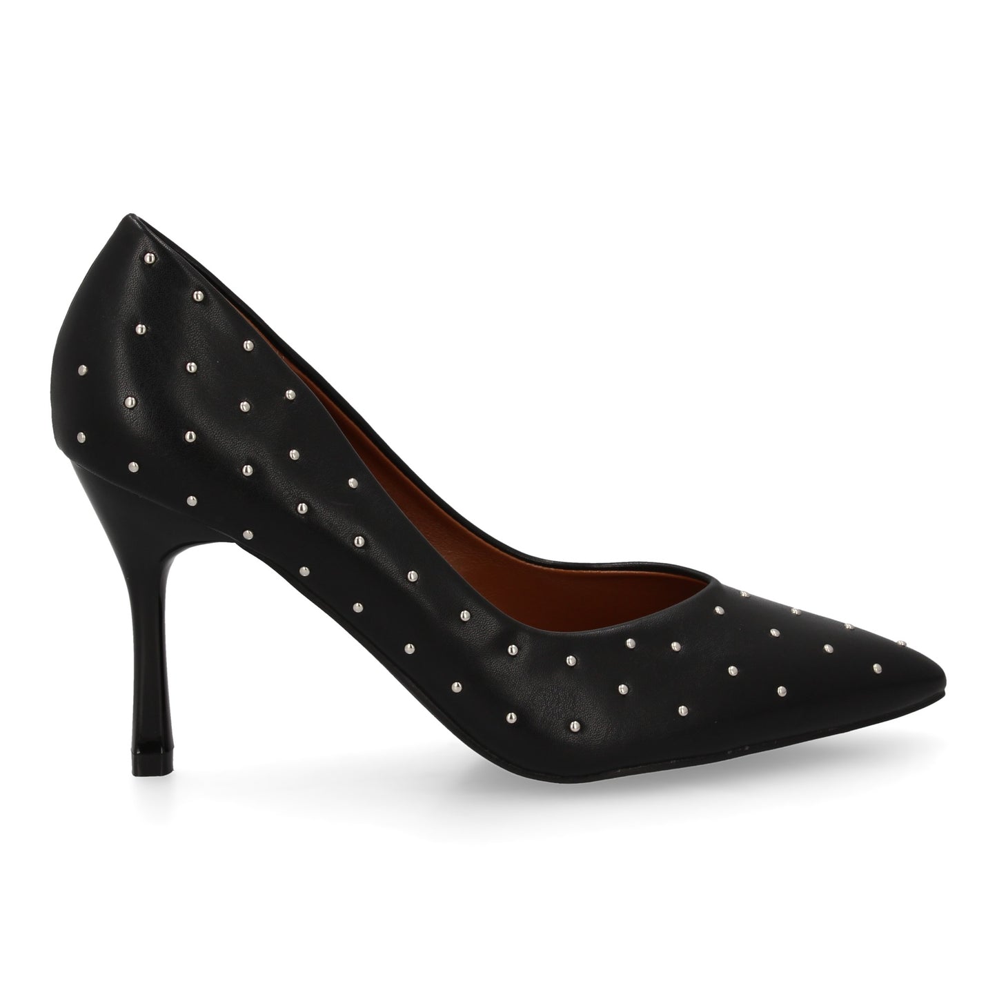 Zapato de salón para mujer con tacón fino y alto. Estampado liso sin cierre. Con