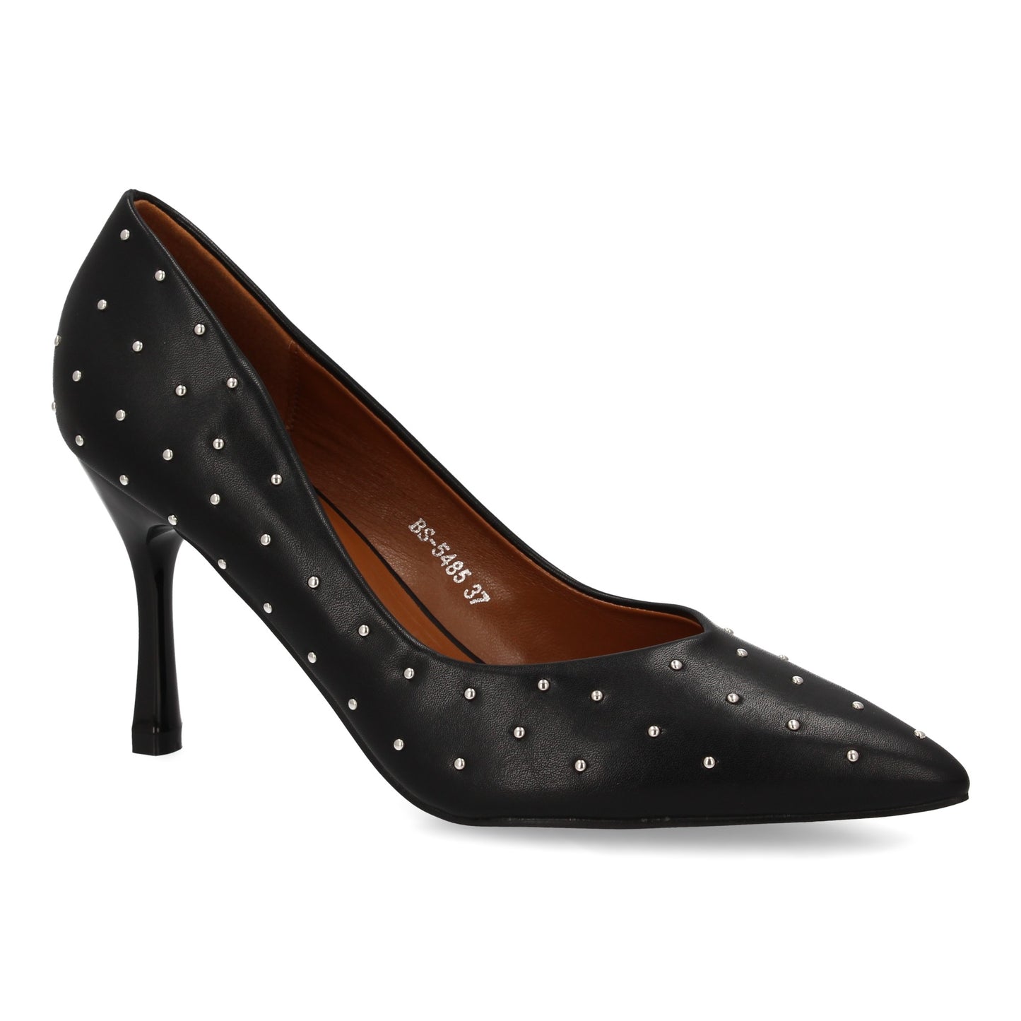 Zapato de salón para mujer con tacón fino y alto. Estampado liso sin cierre. Con