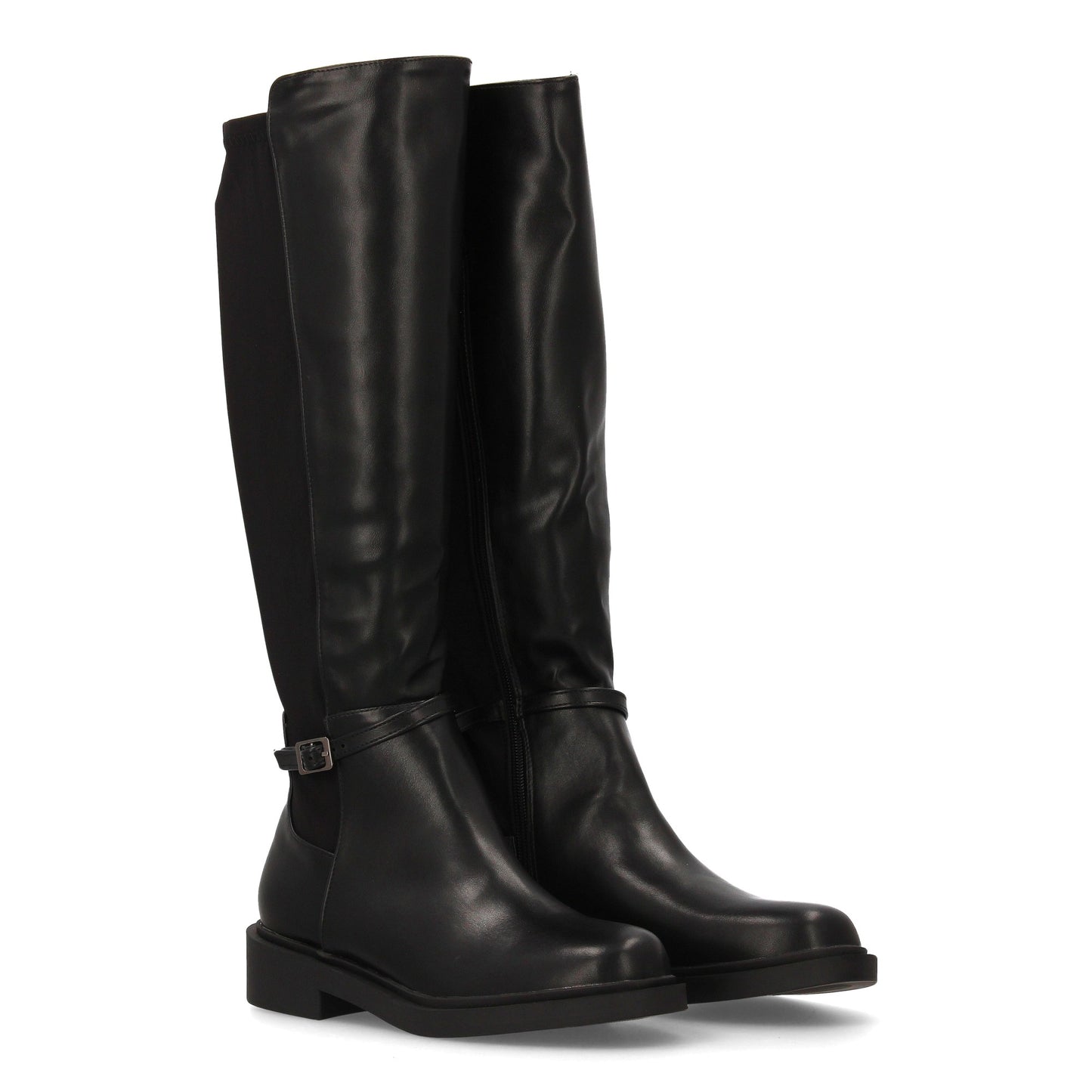 Bota alta para mujer con caña combinada en material sintético y tejido elás