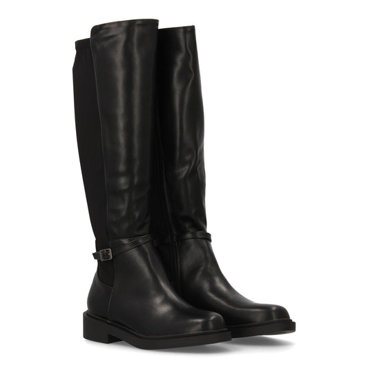 Bota alta para mujer con caña combinada en material sintético y tejido elás