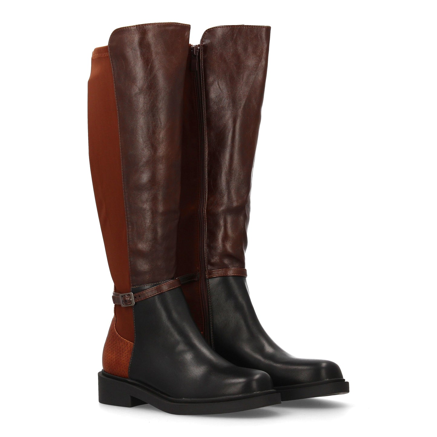 Bota alta para mujer con caña combinada en material sintético y tejido elás