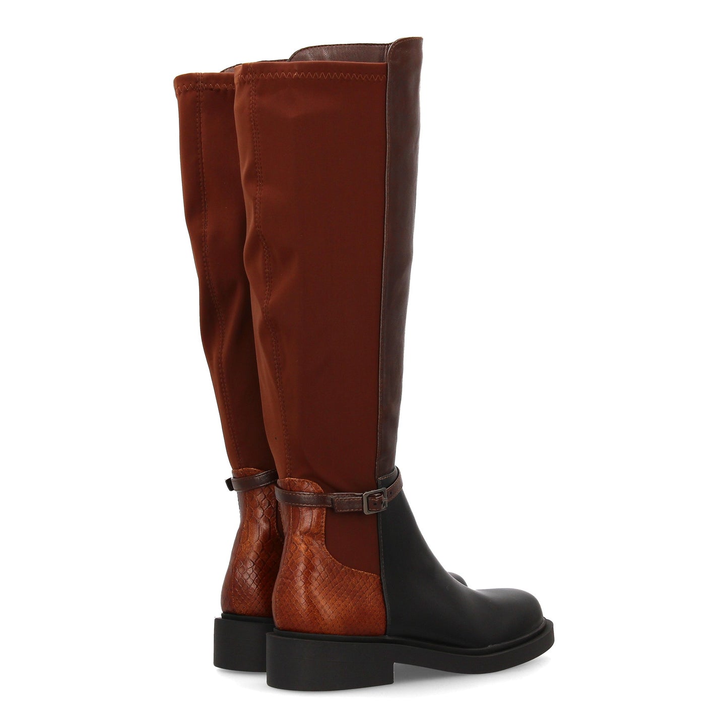 Bota alta para mujer con caña combinada en material sintético y tejido elás