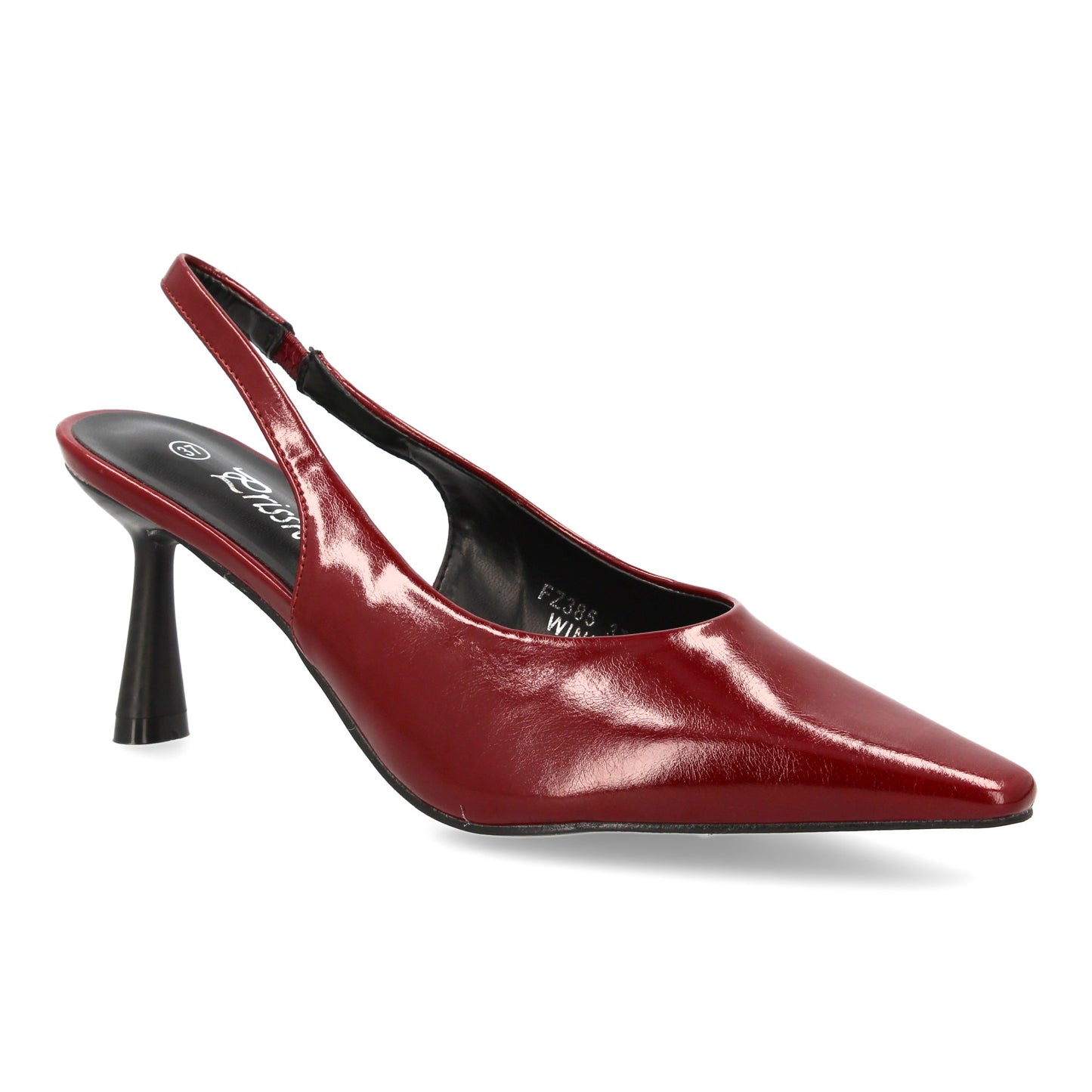 Zapato de salón destalonado con punta y tacon fino. Estampado liso  cierre elást