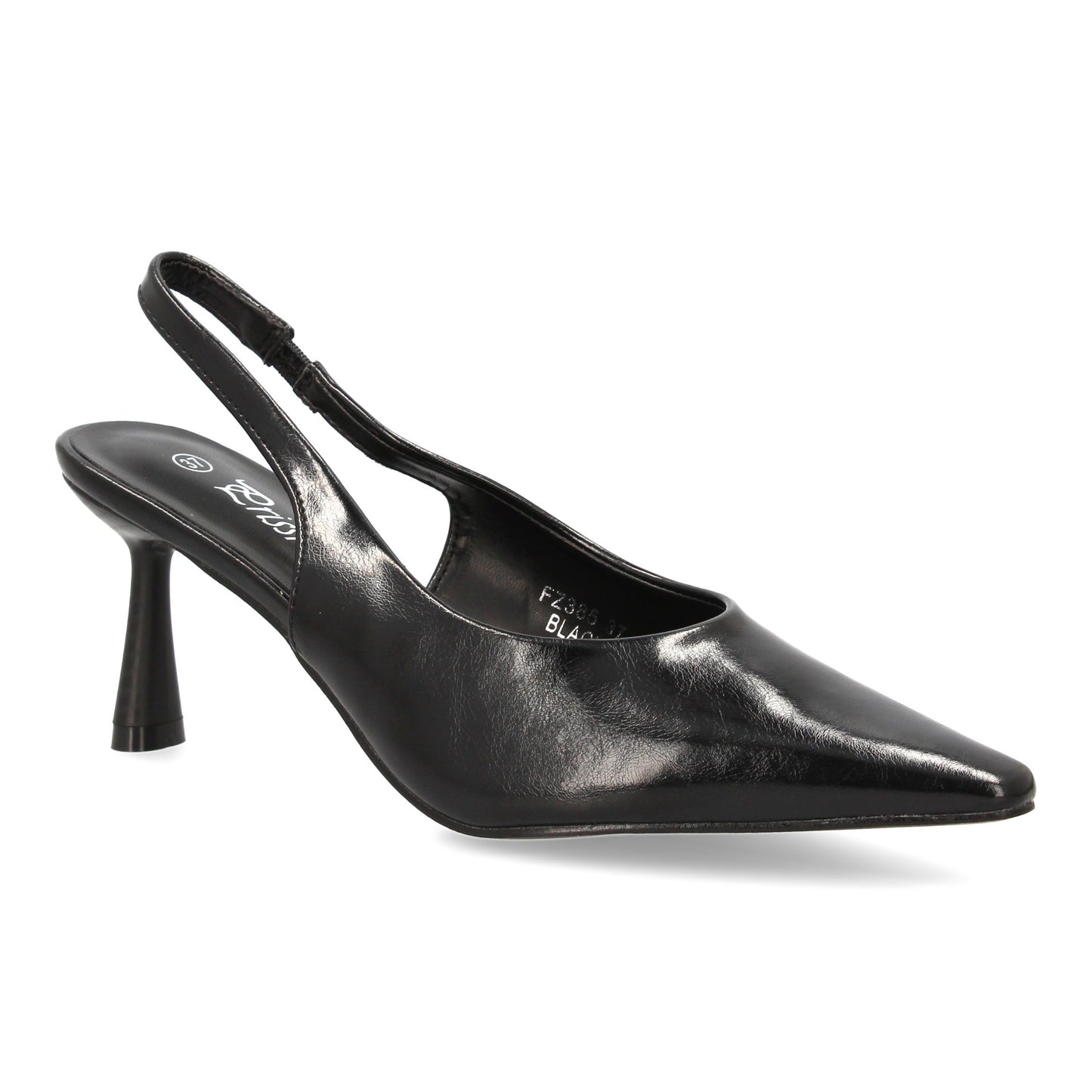 Zapato de salón destalonado con punta y tacon fino. Estampado liso  cierre elást