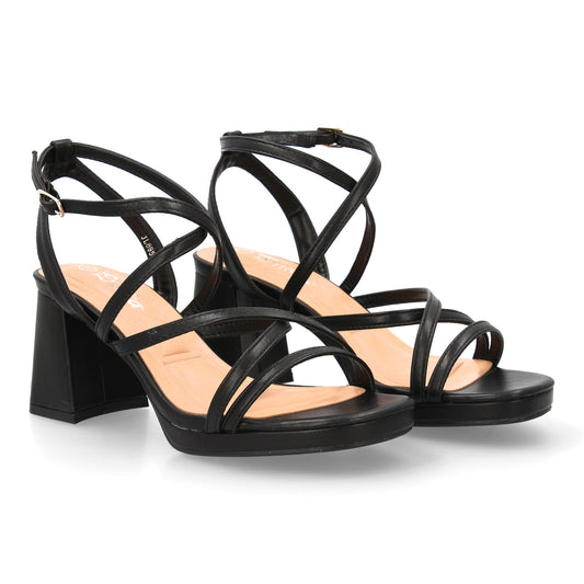 Sandalia de tacón para mujer con diseño de tiras cruzadas finas y delicadas