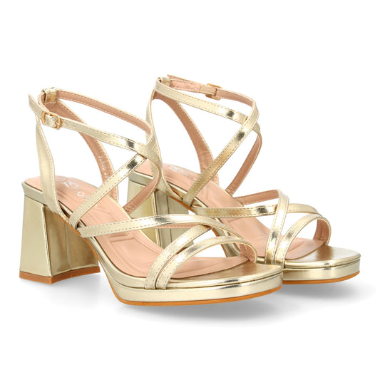 Sandalia de tacón para mujer con diseño de tiras cruzadas finas y delicadas