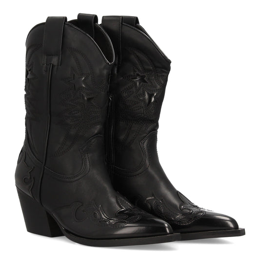 Bota cowboy para mujer con diseño de estrellas brillantes. Punta fina  tacó