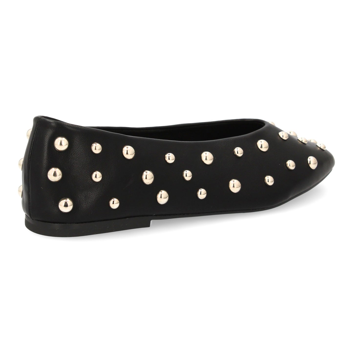 Bailarina elegante con tachuelas metálicas diseño moderno. Su punta fina y