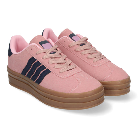 Zapatillas con rayas y suela gruesa Rosa