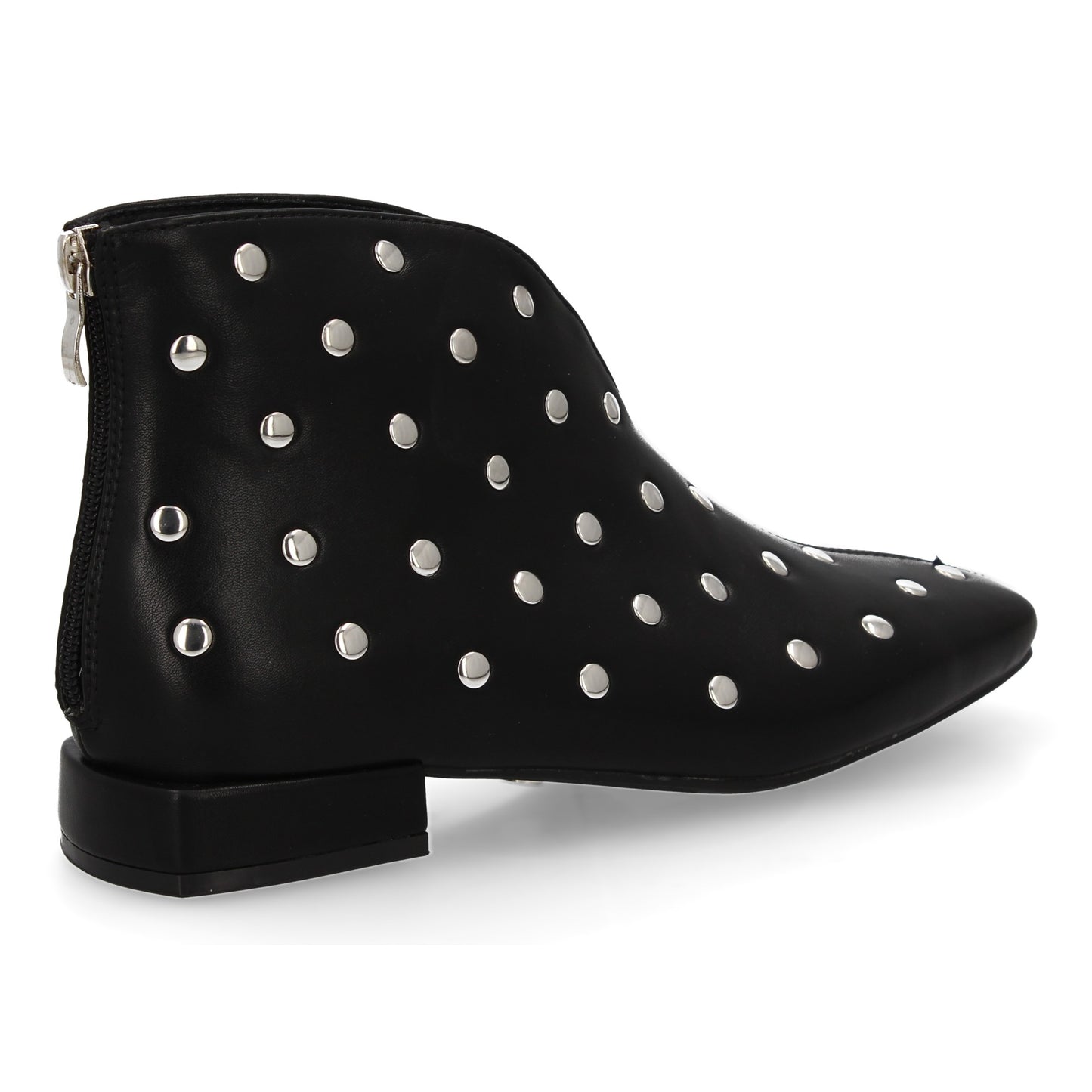 Botin para mujer con adornos de tachuelas  detalles metalicos  tacón bajo y cier