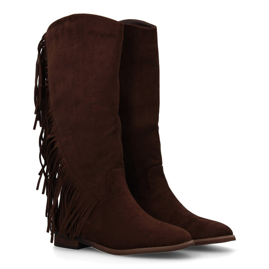 Bota plana mujer con flecos y estampado liso  Diseño moderno. Estilo cowboy. Tac
