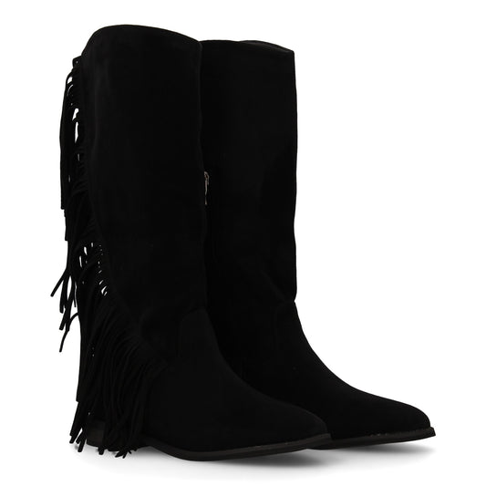 Bota plana mujer con flecos y estampado liso  Diseño moderno. Estilo cowboy. Tac