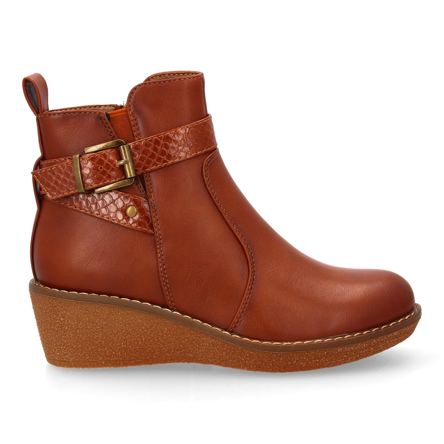 Botín con cuña para mujer  elegante tira con textura de efecto serpiente y