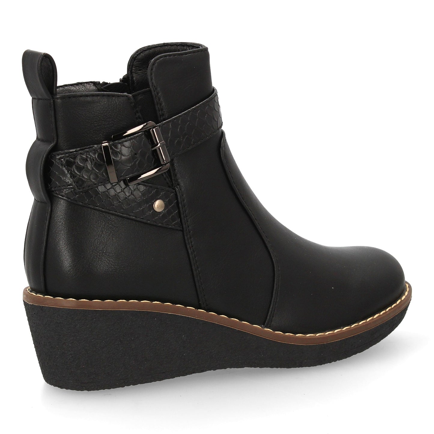 Botín con cuña para mujer  elegante tira con textura de efecto serpiente y