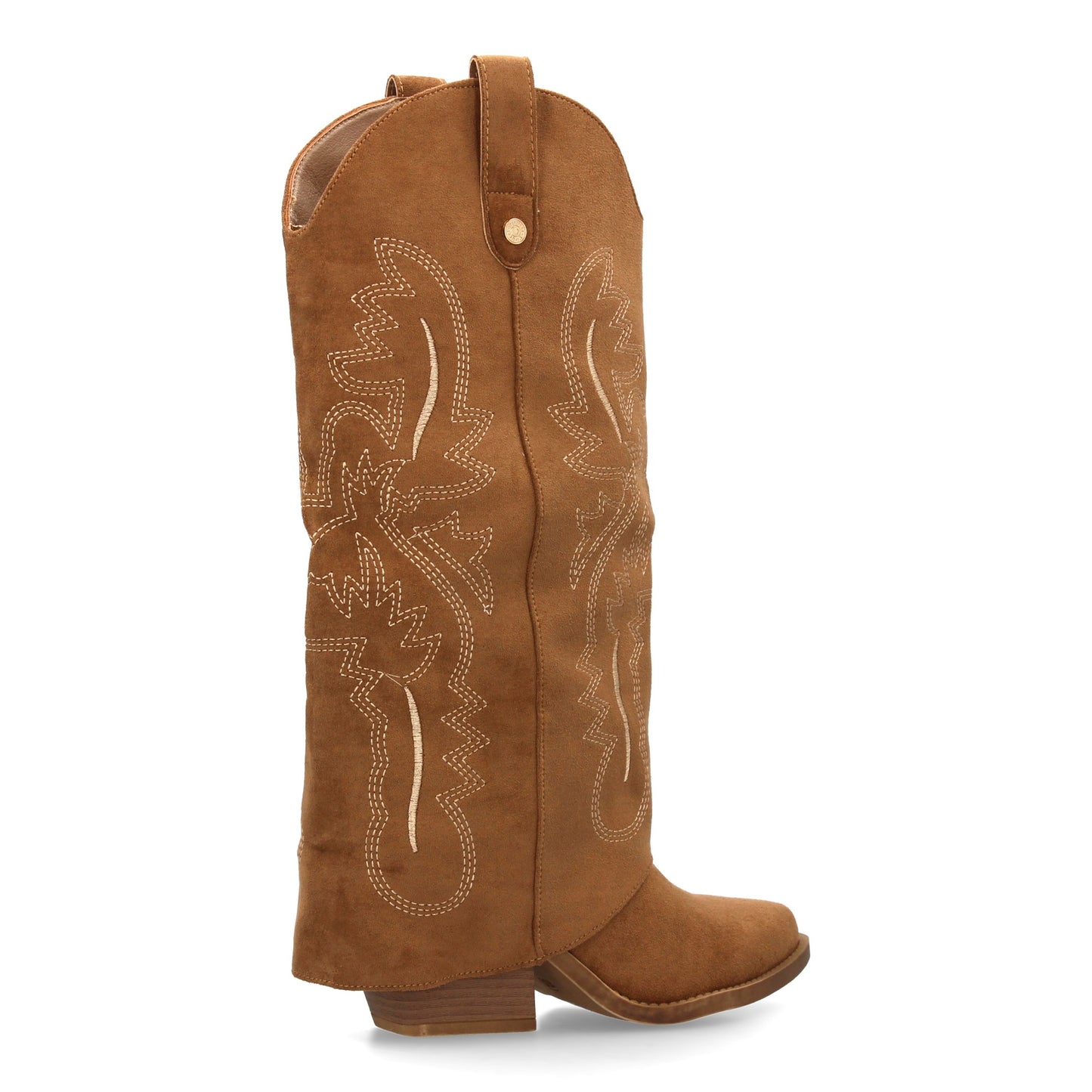Bota para mujer estilo cowboy  acabada en punta y con grabados bordados en la ca