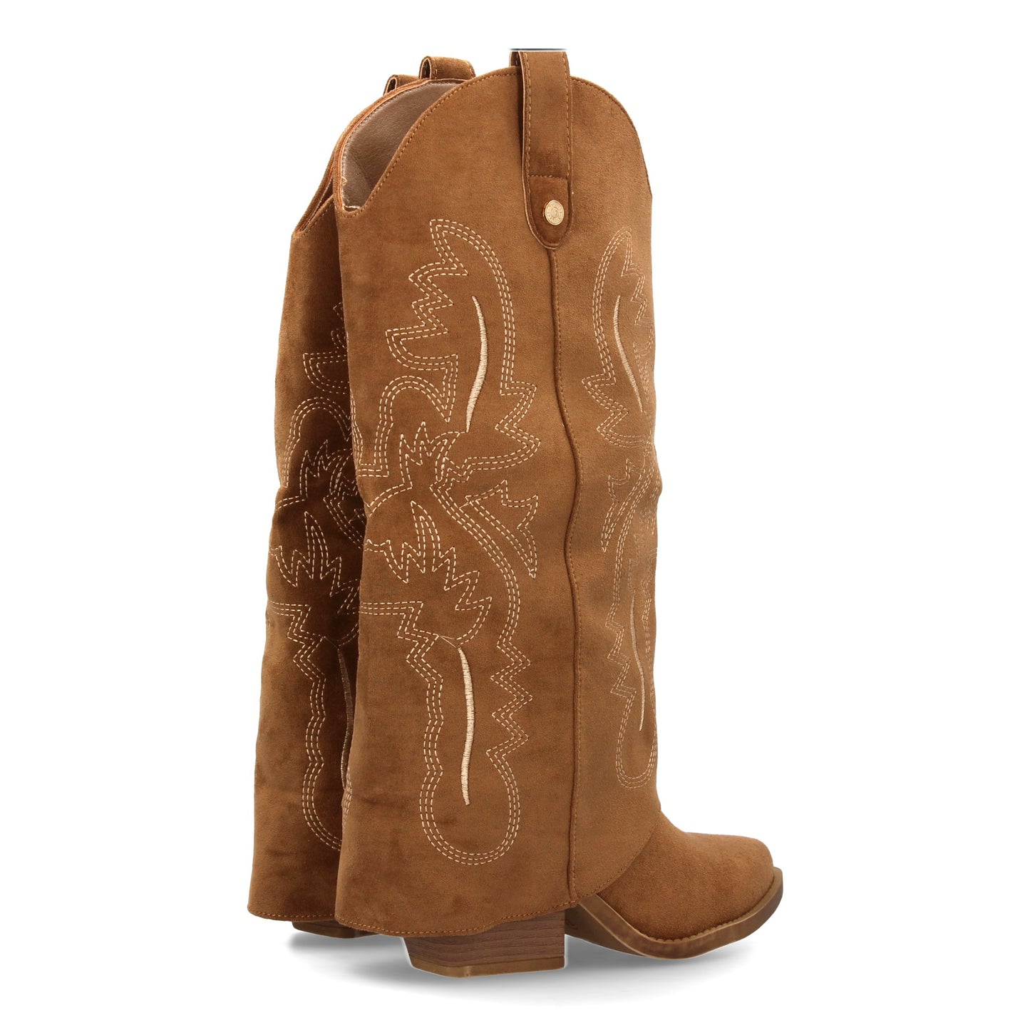 Bota para mujer estilo cowboy  acabada en punta y con grabados bordados en la ca