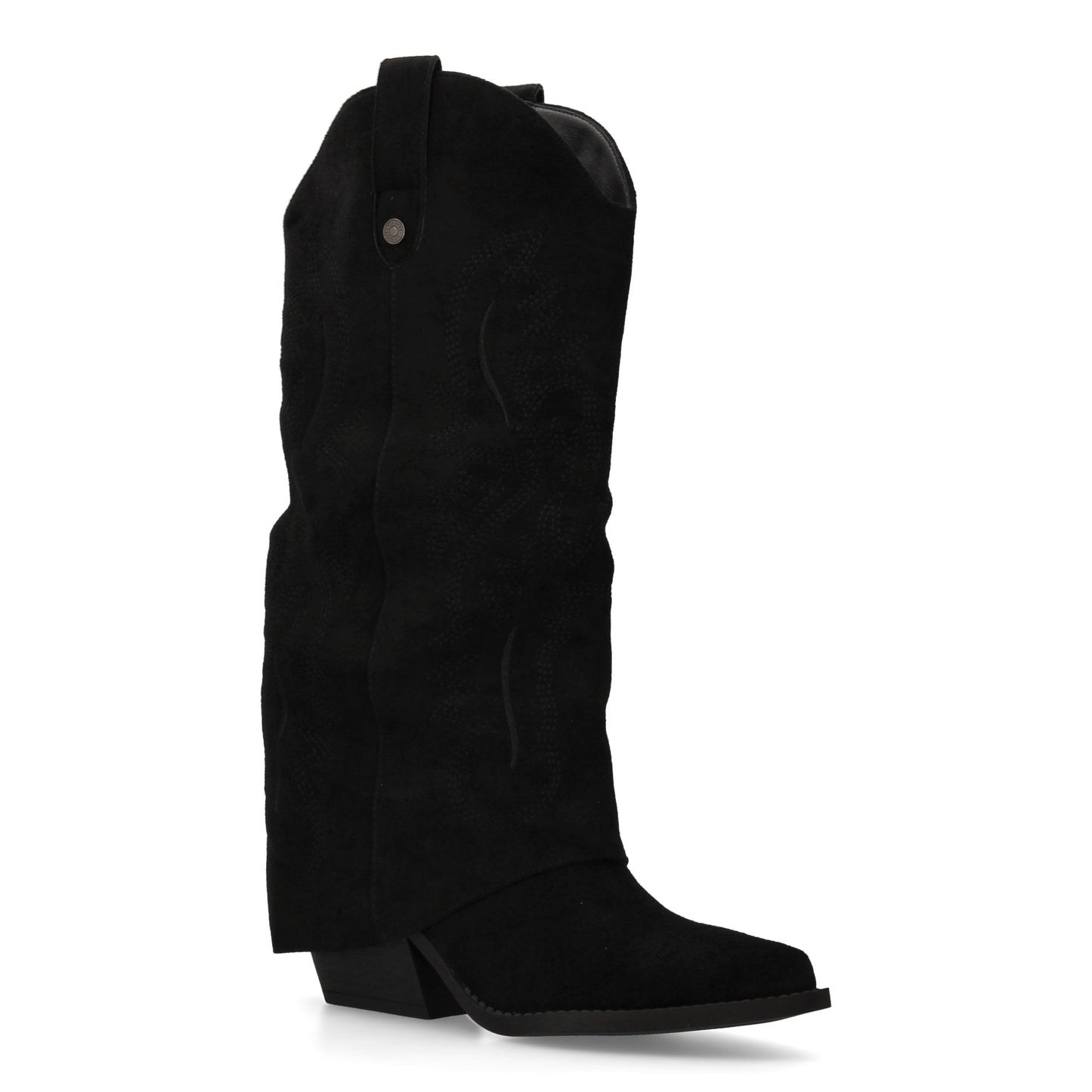 Bota para mujer estilo cowboy  acabada en punta y con grabados bordados en la ca