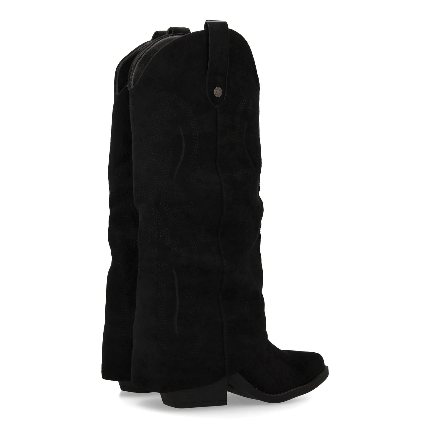 Bota para mujer estilo cowboy  acabada en punta y con grabados bordados en la ca