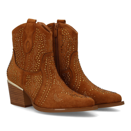 Bota de mujer con estilo vaquero  detalles brillantes y cier