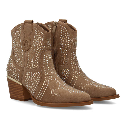 Bota de mujer con estilo vaquero  detalles brillantes y cier