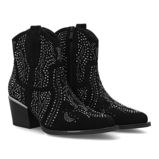 Bota de mujer con estilo vaquero  detalles brillantes y cier
