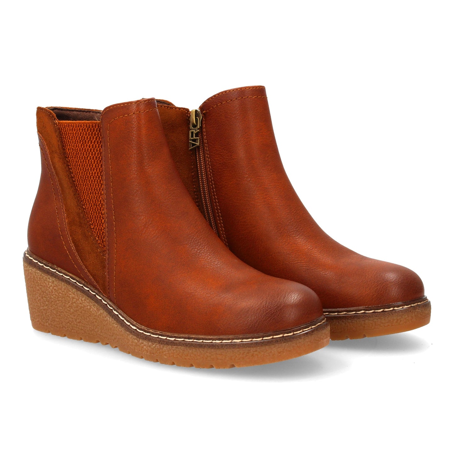 Botín para mujer con cuña y elástico en el lateral  estampado liso y cierre