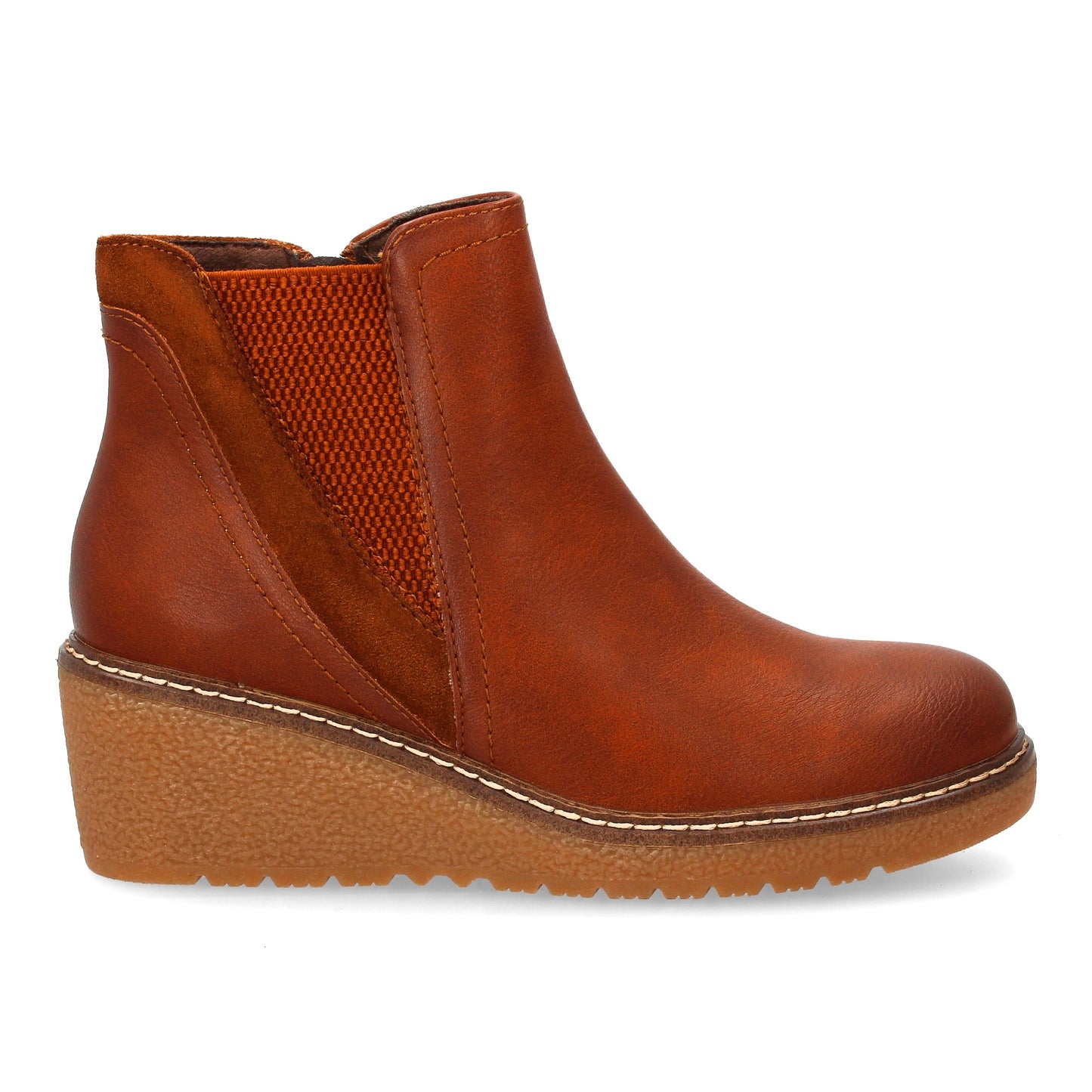 Botín para mujer con cuña y elástico en el lateral  estampado liso y cierre