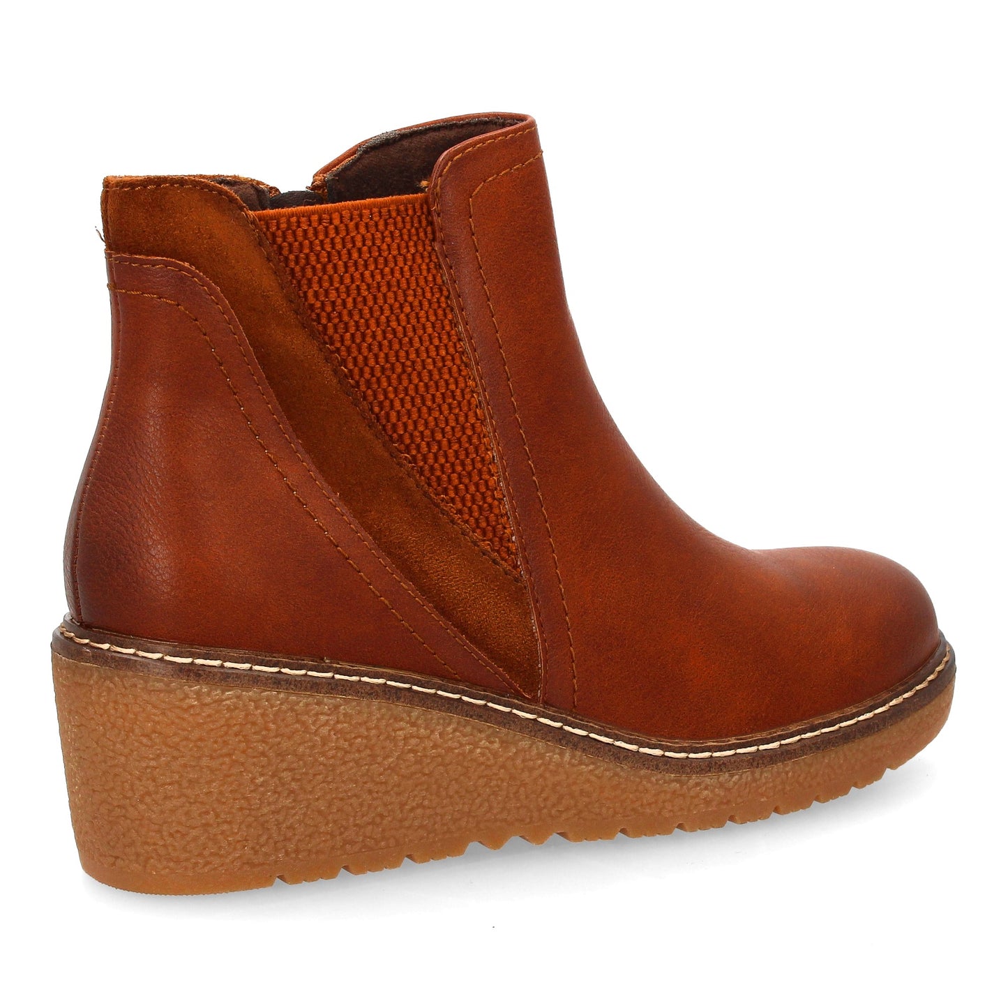 Botín para mujer con cuña y elástico en el lateral  estampado liso y cierre