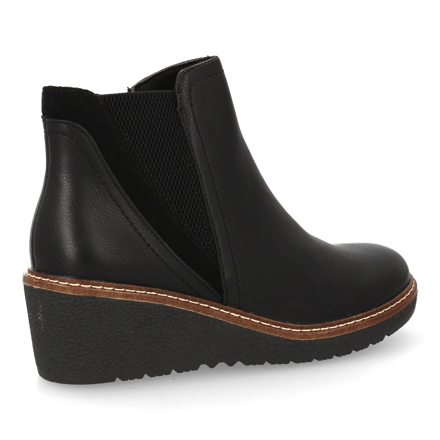 Botín para mujer con cuña y elástico en el lateral  estampado liso y cierre