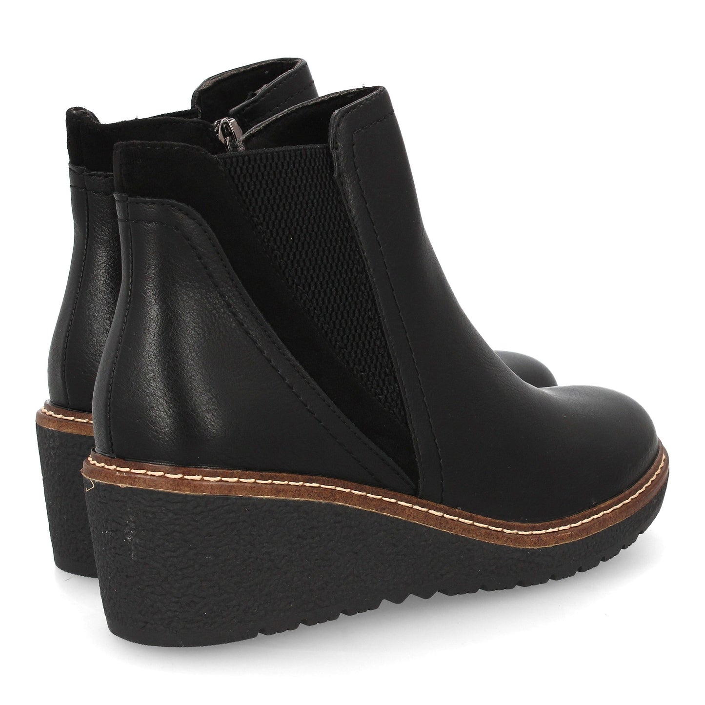 Botín para mujer con cuña y elástico en el lateral  estampado liso y cierre