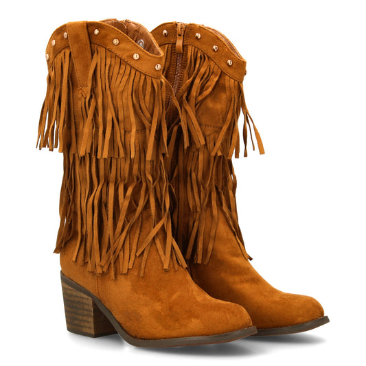Bota cowboy con flecos para mujer. Acabado tipo ante  varias capas de flecos. Ta