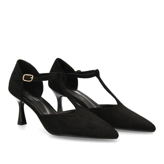 Zapato de tacón medio con tira en T para mujer. Elegante  ´cómodo y versátil. Co