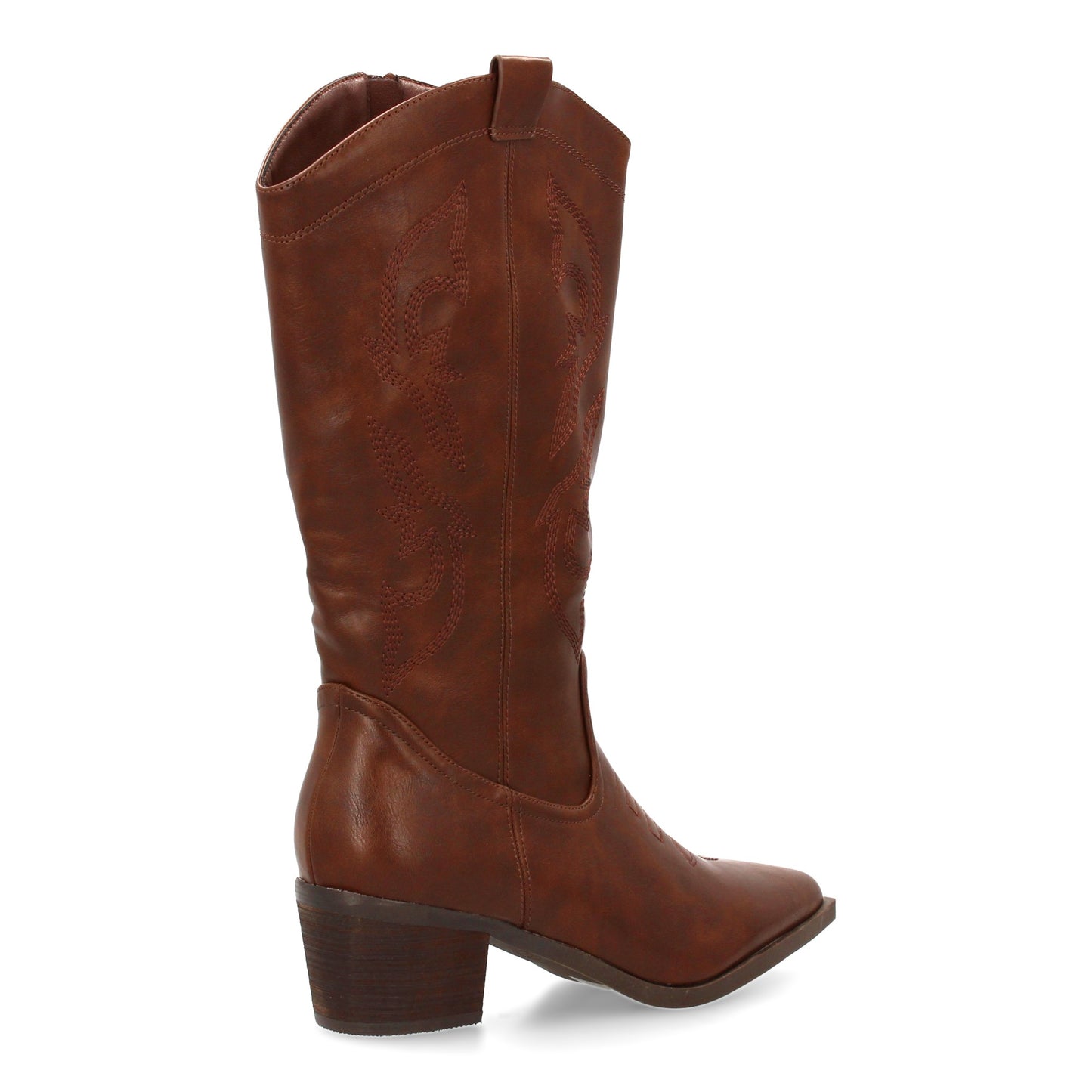 Bota cowboy de caña alta con bordados laterales. Punta fina y tacón ancho ´cómod