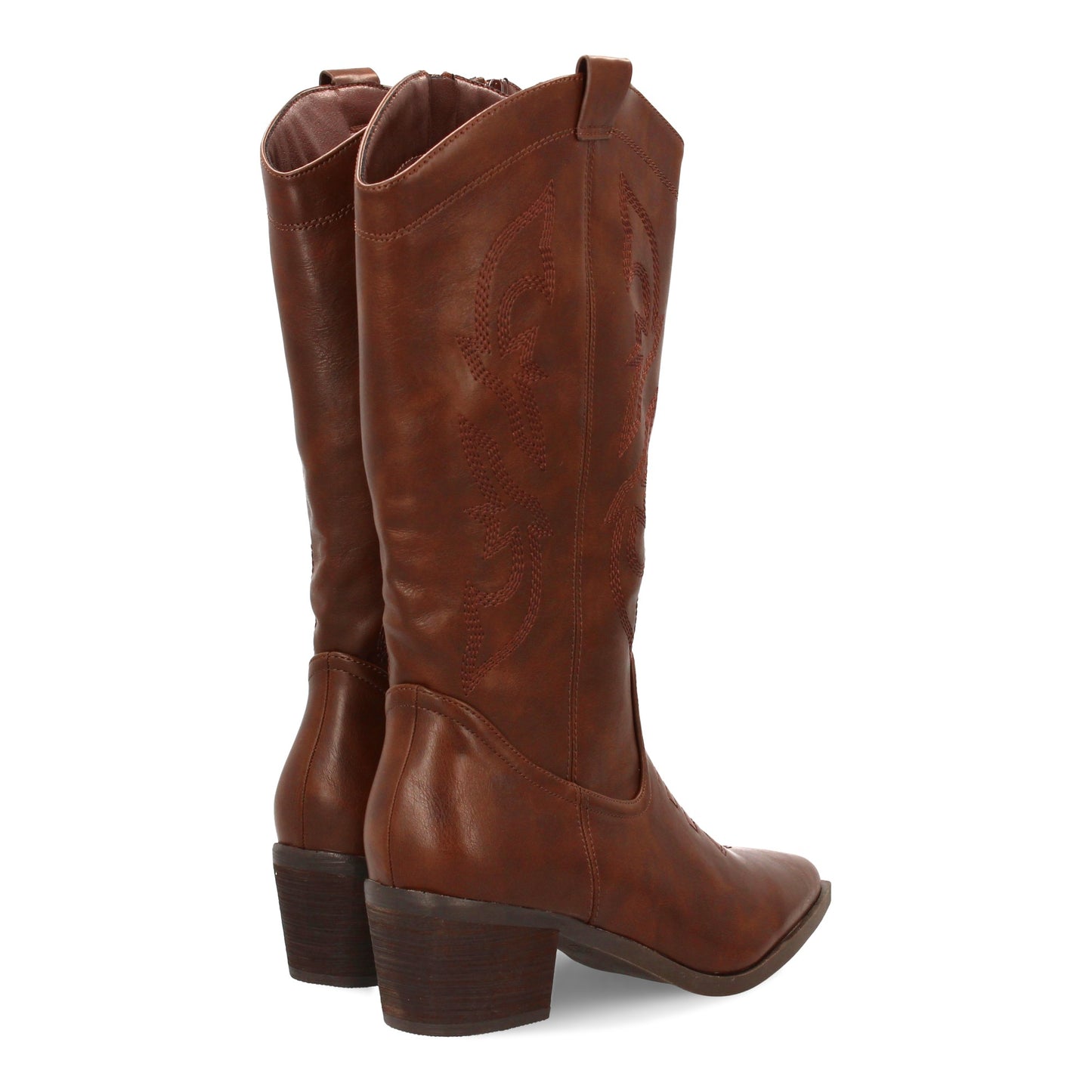 Bota cowboy de caña alta con bordados laterales. Punta fina y tacón ancho ´cómod