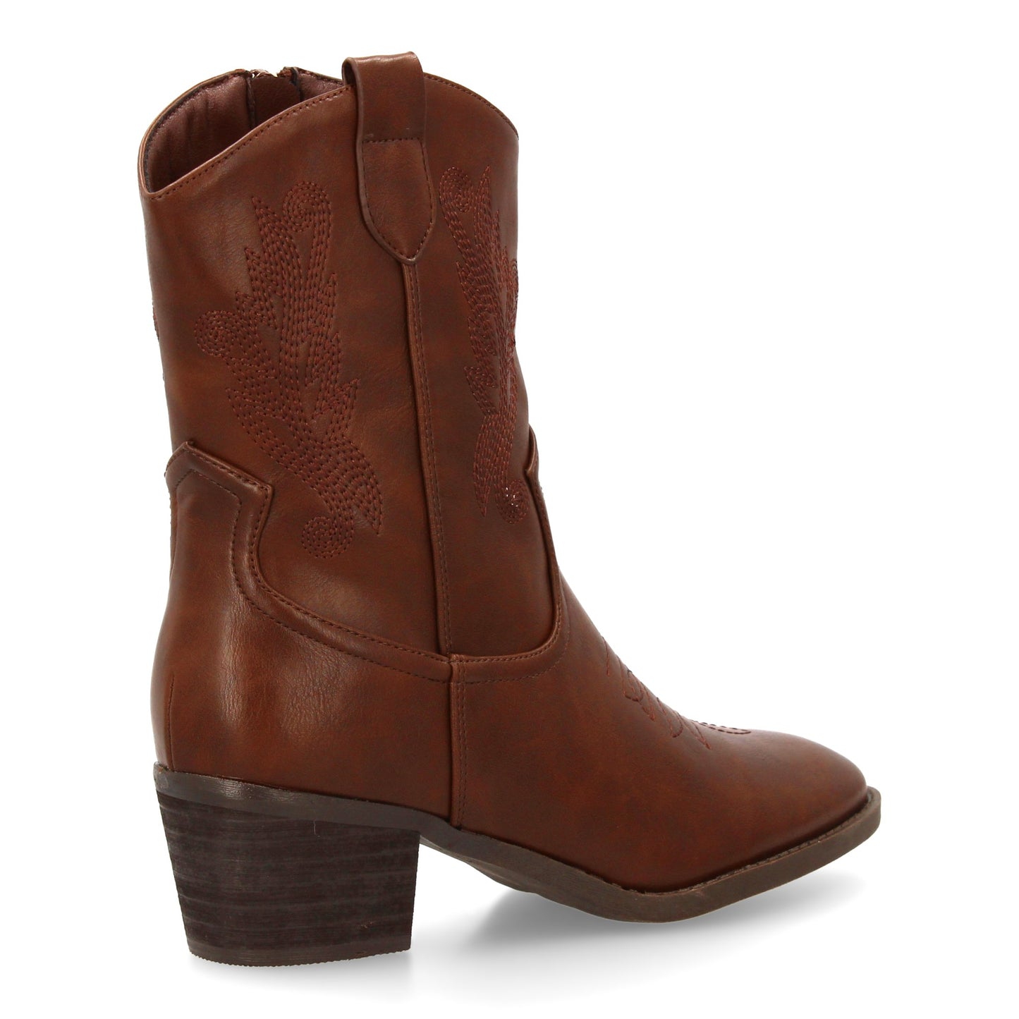Bota cowboy de caña media con bordados laterales y punta fina. tacón ancho comod