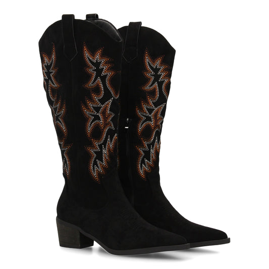 Botas camperas de mujer con caña alta y bordados estilo cowboy  cierre de cremal