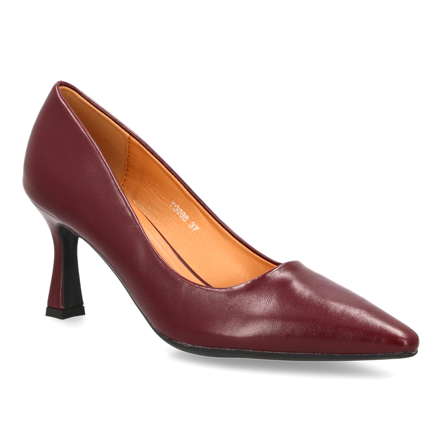 Zapato de salón clásico con punta fina y tacón comodo. Estampado liso sin cierre