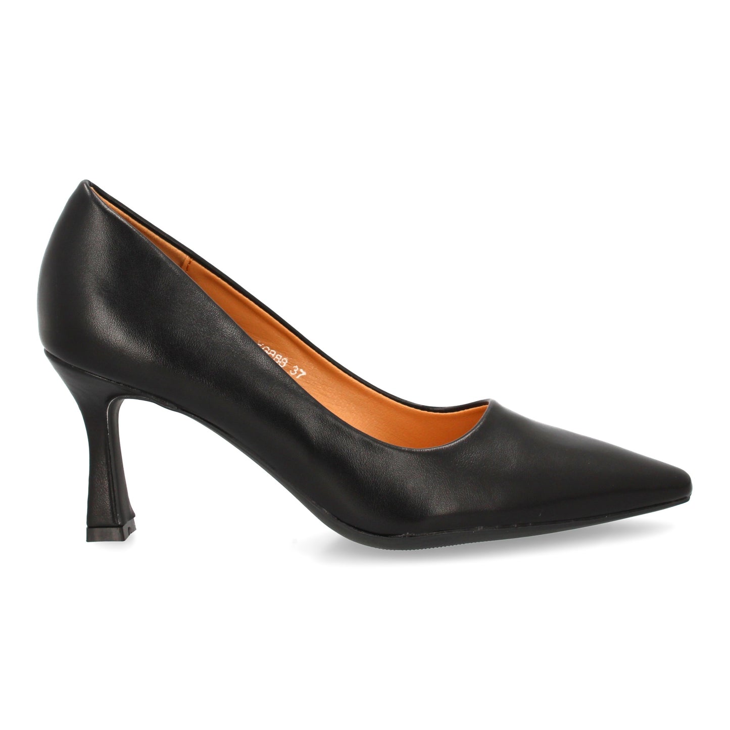 Zapato de salón clásico con punta fina y tacón comodo. Estampado liso sin cierre