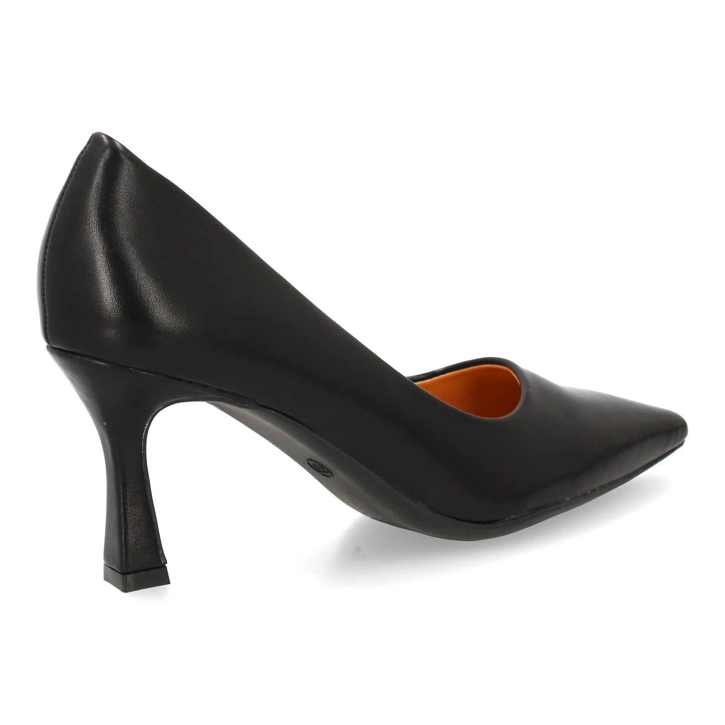 Zapato de salón clásico con punta fina y tacón comodo. Estampado liso sin cierre